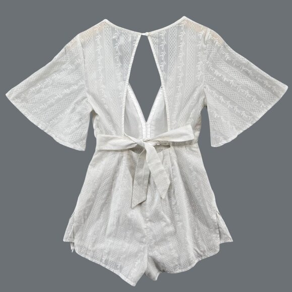 Shareen Collections Romper Womens White V Neck Bell Sleeve Tie Back Size 8 - Picture 2 of 13